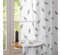 CYCMACO Translucidas Ventana Visillos 2 Paneles, 140x225cm, Fresca Transparente, Cortina con Bordado De Hojas, Moderno Sheer Curtains, Visillos Cortinas con Ojales, para Salon Dormitorio, Gris