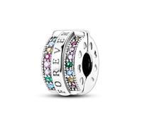 CYCUFF Clip Espaciador para Pulsera de Plata de Ley 925 con Circonita Cúbica para Cierre de Clip, Regalo para Mujeres, Familia y Amigos (FOREVER Clip con circonitas de colores)