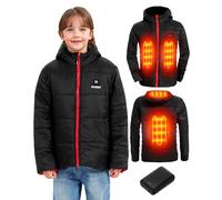 CYCYHEAT Chaqueta térmica para niños y niñas, chaqueta térmica con capucha, calentador de cuerpo con batería, ropa térmica para esquí, rosso, 140