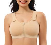 CYDREAM Sujetadores sin aros con cierre frontal y cremallera para mujer, cobertura completa, postoperatoria, compresión, suavizante, cómodo, ajustable, Beige, X-Large