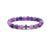 CYDXD Pulsera de Cruz de Piedra Natural,8mm,con Cuentas de Piedras Preciosas Naturales, Religioso,Brazalete de Jesús,Hecho a Mano, de Buena Suerte para Mujeres y Hombres,Color Morado,8mm