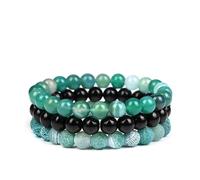 CYDXD Pulsera de Piedra Natural de 8mm 3 Unidades,Ágata y Ónix Negro,Cuentas de Ágata Agrietada,Elásticas y Ajustables,para Hombres y Mujeres,Regalos Hechos a Mano de 8mm.