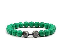 CYDXD Pulsera de Piedra Natural,Howlita Verde de 8mm con Dije de Mancuerna,Cuerda Elástica,Brazaletes de Cuentas Hechos a Mano para Hombres y Mujeres,Regalos de Amistad de 8mm
