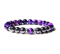 CYDXD Pulsera de Piedra Natural para Hombre y Mujer,Obsidiana y Ojo de Gato Morado de 8mm,Elástica y Ajustable,Ideal para Cumpleaños,Yoga,Amistad, de 8mm.