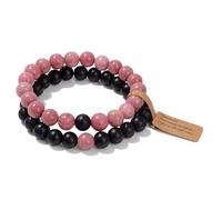CYDXD Pulsera de Rodonita Natural Negra 2 Unidades para Mujer,Ajustable,de 8mm,Ideal para Tu Pareja,Esposa,Novia o Aniversario.