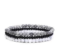 CYDXD Pulsera Multicapa de Piedra Natural 3 Unidades,4mm,Hecha a Mano,con Cuentas Elásticas de Ágata Gris y Howlita,para Hombres,Mujeres,Cumpleaños,Yoga,4mm