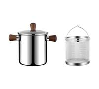 CYDZSRA Olla para freír de acero inoxidable con tapa de vidrio y doble asa, pequeña, para freír alimentos, mini freidora aceite con colador.