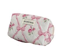 CYee Fairycore - Bolsa de maquillaje acolchada para mujer, bolsa de almacenamiento Kawaii Y2K, bolsa de almacenamiento con pajarita floral, Rosado, S