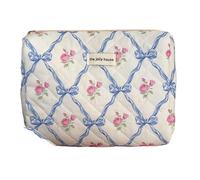 CYee Fairycore - Bolsa de maquillaje acolchada para mujer, bolsa de almacenamiento Kawaii Y2K, bolsa de almacenamiento con pajarita floral, Azul, M