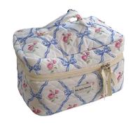 CYee Fairycore - Bolsa de maquillaje acolchada para mujer, bolsa de almacenamiento Kawaii Y2K, bolsa de almacenamiento con pajarita floral, Azul, L