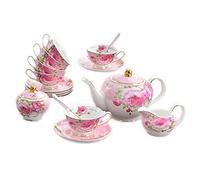 CYEZHKIIJ Juego de tazas café expreso, juegos té la tarde 15 piezas for adultos con servicio tetera for bodas y platillos, azucarero, tarro leche, hueso fino