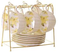 CYEZHKIIJ Juego de tazas café expreso, taza té estilo europeo con platillos estante, 7 onzas 2 piezas o 6(6 pcs)