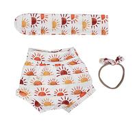 Cygmophing Baby Shorts Clothes Set 3PCS Sun Pattern Baby Photography Clothes Set Headband Outfit Set (Sol 70cm)