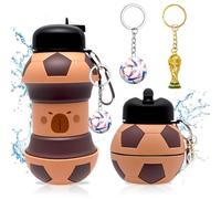 CYGMRFH Botella de Agua Plegable de Silicona, Capybara Botella Agua Silicona Diseño Fútbol,550 ml,Sin BPA,Plegable, A Prueba de Fugas,Para Niños y Niñas con Llavero de Football & Trofeo (-A)