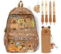 CYGMRFH Capybara Backpack Kids, Mochila Capybara Escolar Schoolbag Gran Capacidad Capibara Boligrafos Borrable de Animales,Capibara Estuche De Silicona Suave & Llaveros Portalápices Regalo para Niños