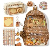 CYGMRFH Capybara Backpack Kids, Mochila Capybara Escolar Schoolbag Gran Capacidad Capibara Boligrafos Borrable de Animales,Capibara Estuche,Plush & Llaveros Portalápices Regalo para Niños