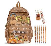 CYGMRFH Capybara Backpack Kids, Mochila Escolar Schoolbag Gran Capacidad Caqui, Boligrafos Borrable de Animales, Llaveros PVC Portalápices, Regalo Ideal para Niños, Estudiantes y Útiles Escolares