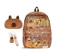 CYGMRFH Capybara Backpack Kids, Mochila Escolar Schoolbag Gran Capacidad, Estuche de Capybara, Llaveros PVC Portalápices, Regalo Ideal para Niños y Estudiantes
