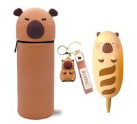 CYGMRFH Capybara Estuche, Kawaii Estuche Escolar de Silicona Blanda 2 en 1 & Llaveros & Bolígrafos, Estuche de Silicona Blanda Extensible, Adecuada para Inicio Escolar y Regalos, Marrón Oscuro