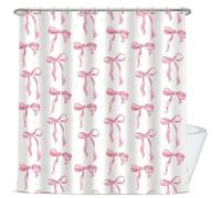CYGMRFH Cortina de Ducha con Lazos Rosas - 180x180cm Tela Poliéster Impermeable con Banda Lastrada y 12 Ganchos, Antimoho, Lavable a Máquina, para Baño, Ducha, Bañera