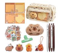 CYGMRFH Estuche Capibara - 34 Piezas Capybara Pencil Case Kit de Escolar con Peluche Llavero, Pegatinas, Broches, Notas, Capybara Mini Figuras de Resina - Regalo Creativo Rosa