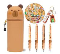 CYGMRFH Estuche Capibara, 4 Bolígrafos Borrables, Estuche Escolar Kawaii 2 en 1, Silicona Suave, Llavero Pegatinas Capybara Animales, Portabolígrafos, Portabolígrafos Regalo para Niños y Adultos(C4)