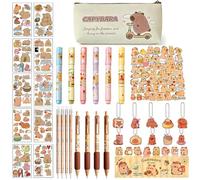 CYGMRFH Estuche de Lápices Capybara, 86Pcs Bonito Juego de Papelería Capybara con Bolígrafos Multifuncionales, Notas Adhesivas, Calcomanías y Llaveros, Estudiantes, Escuela y Oficina