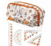 CYGMRFH Estuche Escolar Capybara Set con Regla Organizador Infantil con Motivo Animal para Lápices Reglas Geometría Triángulo Dibujo Oficina Regalo Niña Niño Colegio Estudiante Viaje