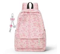 CYGMRFH Rosa con Lazos de Lona - Mochila Rosa Suave con Estampado de Lazos y Corazones, Colgante a Juego, Linda para Niñas, Uso Diario, Regalo