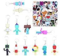 CYGMRFH Set de 12 Llavero Animados y 50 Pegatinas PVC para Niños Regalo Decoración Mochila Ordenador DIY Fiesta Anime Accesorios Bonitos para Fans del Personaje