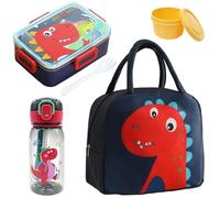 CYGMRFH Set Lonchera 3D para Adultos, Fiambrera Bento, Botella, Cubiertos, Bolsa Térmica, Reutilizable, Dinosaurio rojo
