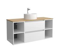 Cygnus Bath Mueble de Baño BEQUIA Plus 120cm Blanco Brillo | Lavabo sobre encimera Porcelana Centrado 2H