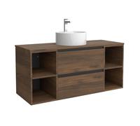 Cygnus Bath Mueble de Baño BEQUIA Plus Metal 120cm Nogal | Lavabo sobre encimera Porcelana Centrado 2H