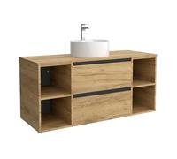 Cygnus Bath Mueble de Baño BEQUIA Plus Metal 120cm Roble | Lavabo sobre encimera Porcelana Centrado 2H
