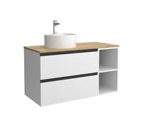 Cygnus Bath Mueble de Baño BEQUIA Plus Metal 90cm Blanco Mate | Lavabo sobre encimera Porcelana Lado Reversible 2H