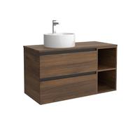 Cygnus Bath Mueble de Baño BEQUIA Plus Metal 90cm Nogal | Lavabo sobre encimera Porcelana Lado Reversible 2H