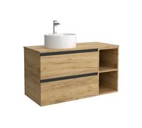 Cygnus Bath Mueble de Baño BEQUIA Plus Metal 90cm Roble | Lavabo sobre encimera Porcelana Lado Reversible 2H