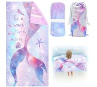 Cyiecw 75 x 150 cm, toalla de playa de sirena para niñas, toalla de playa de secado rápido, toalla de playa con bolsillo, toalla de microfibra ultra absorbente para playa, viajes, natación (3)
