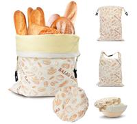 Cyiecw Bolsa Pan de Lino con Forro de Cera de Abejas Libre de BPA, Bolsa de Tela Ecológica 42cm x 32cm y Tapa para Bol de Masa Madre 18x18cm, Bolsas para Pan Casero para Mantener el Pan Fresco