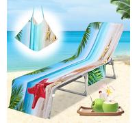 Cyiecw Funda para Tumbona de Felpa, Doble Cara Microfibra de Secado Rápido, 2 Bolsillos Laterales Toalla de Playa para Tumbonas Piscinas Playas y Jardines, 75x210cm (Starfish 2)