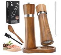 Cyiecw Juego de 2 Molinillos de Sal y Pimienta Manuales, Molinillo de Especias Ajustable con Mecanismo de Cerámica y Bandeja de Madera