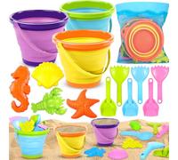 CYJJYZ 14 Pcs Juguetes De Playa para Niños, Juguetes Playa Set, Juguetes Arena, Juguetes de Arena con Moldes de Arena, Cubo de Playa Plegable, Bolsa Malla, Palas, Rastrillo para Niñas Niños