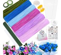 CYJJYZ Kit Limpiapipas,300 Pcs Alambre de Chenillas,Limpiadores de Pipas,con Tallos de Flores,Cinta,Rollo de Papel de Embalaje etc,Pipas Alambre de Chenilla para Ramos Artesanales y Decoración