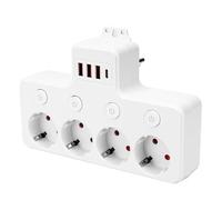 Cyleto Regleta de 4 enchufes con USB-C y 3 USB-A, interruptor individual con luz de control, seguridad infantil y protección contra sobretensiones para oficina, hogar, cocina, viajes