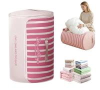 Cylindrical Roll-Up Quilt Storage Bag with Zipper, Ultra Space Saving Roll Up Self Compression Organizer, Space-saving Bedding Storage Bags for Queen Duvet & Blanket, Washable (Pink,M)
