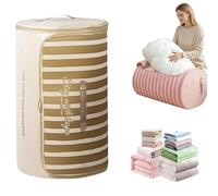 Cylindrical Roll-Up Quilt Storage Bag with Zipper, Ultra Space Saving Roll Up Self Compression Organizer, Space-saving Bedding Storage Bags for Queen Duvet & Blanket, Washable (Yellow,L)