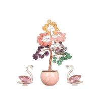 CYLLYKGIFT Free Swan 2pcs & Natural Crystal Fortune Tree- Suitable for Desktop Decoration, Love Gifts, Home Decoration + Enhance Love & Wealth Energy