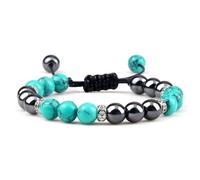 CYLRWSR Pulseras clásicas de cuentas de hematita para hombre, 8 mm, ojo de tigre natural, piedras de lava y brazaletes para mujer, hechas a mano, 19cm, Piedra, Ágata