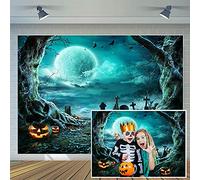 CYLYH 2.4 x 1.8 m Halloween-Hintergrund für Halloween-Party, Horror, Mond, Nacht, Gruseliger Friedhof, Kürbis-Laterne, Hintergrund für Kinder, Erwachsene, Halloween, Foto-Hintergrund D512 ...