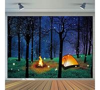CYLYH Fondo de decoración de campamento con escena del bosque de 7 x 5 pies, suministros de telón de fondo, decoración de fiesta para camping, fiesta temática, fiesta de cumpleaños, baby shower, fondo